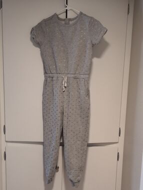 Girls' Gray Short-Sleeve Sweat Jumpsuit